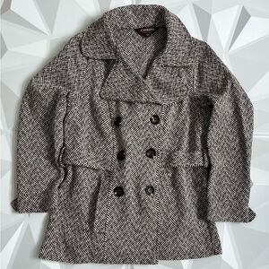 Cavalini Brown and White Herringbone Pea Coat women’s 
Size: M petite